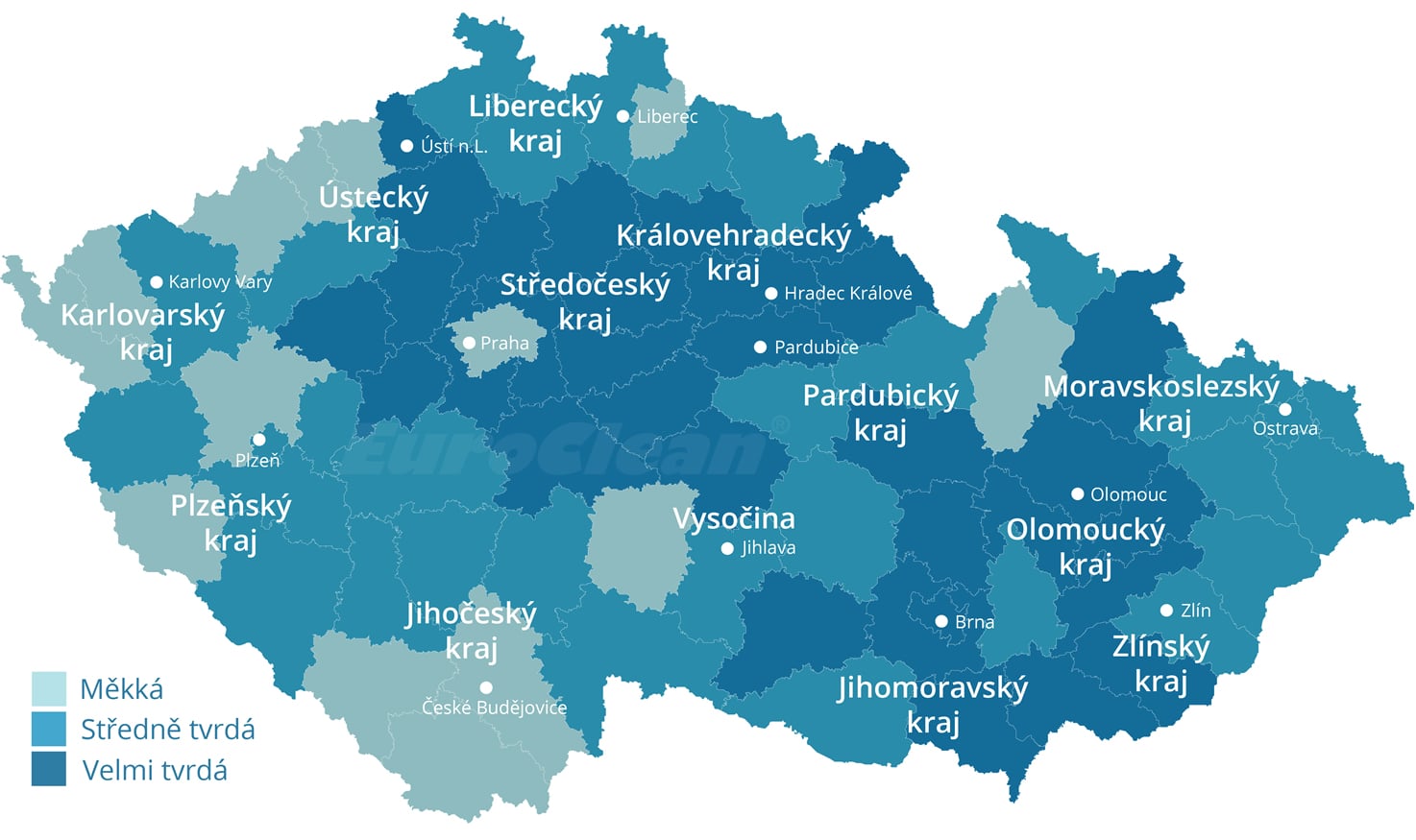 Mapa tvrdosti vody v ČR