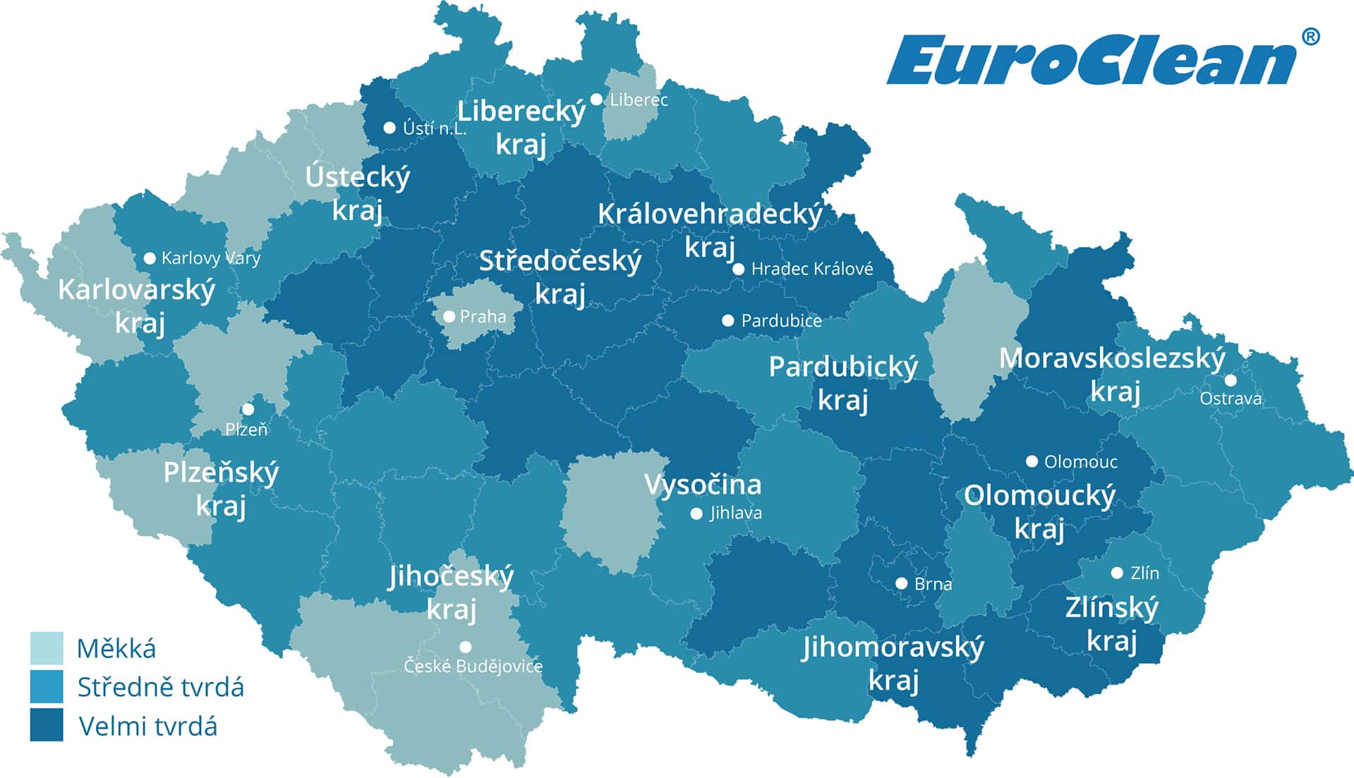 Mapa tvrdosti vody v ČR