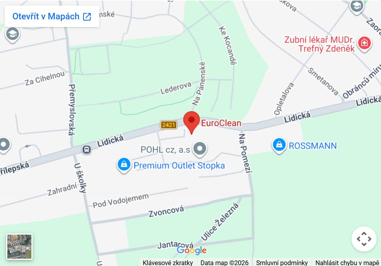 Mapa sídla společnosti EuroClean v Roztokách